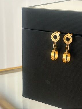 Cartier Logo 18K Gold Love Drop Earrings